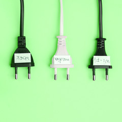 Naklejka premium Trendy flat lay minimal concept, unplugged cord with word work, media, wi-fi