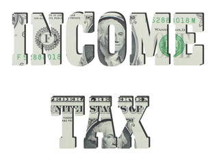 income tax. American dollar banknotes. Money texture. Isolated on white background