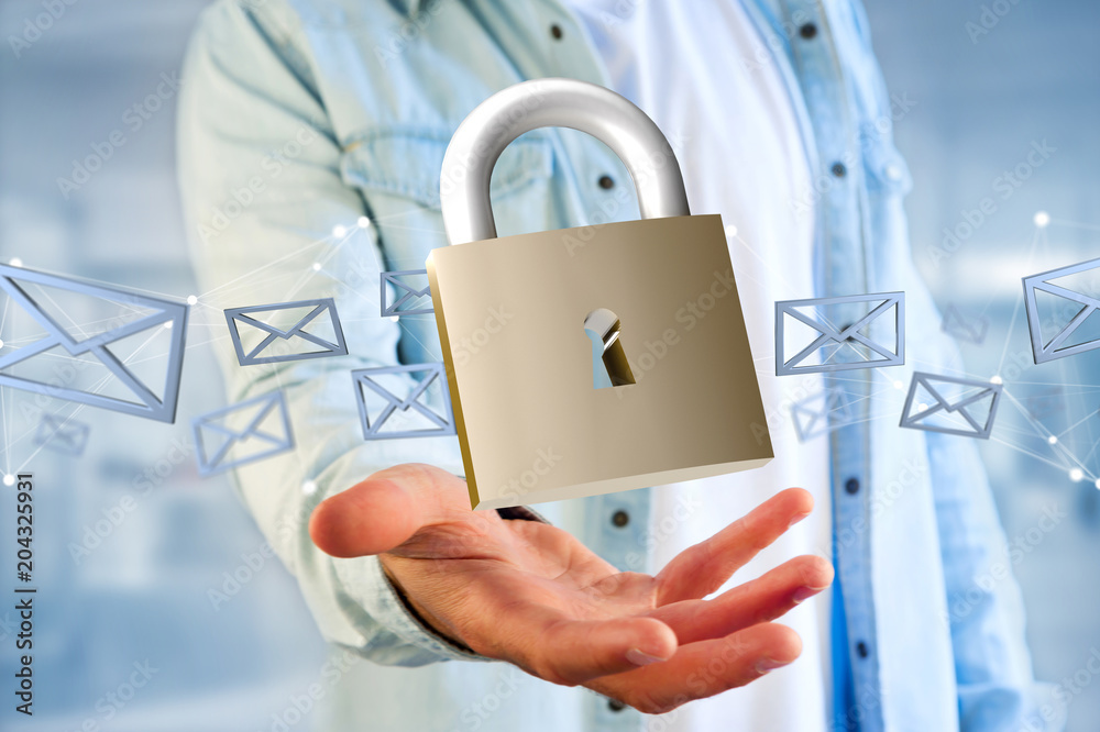 Poster padlock security connection isolated on a color background - 3d rendering