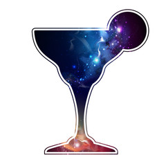 Cocktail silhouette with open space, universe, starfield and nebula inside