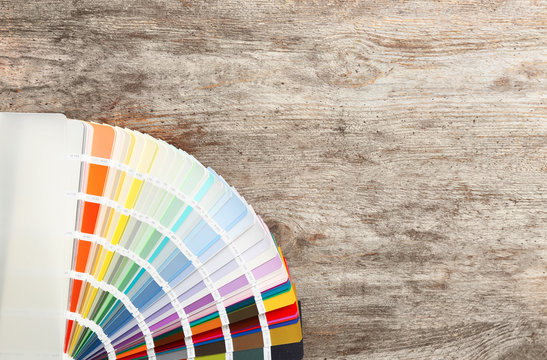 Color palette samples on wooden background