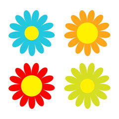 Colorful daisy chamomile icon set. Cute flower plant collection. Love card. Cute cartoon funny character. Camomile icon Growing concept. Flat design. White background.