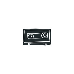 Hand drawn doodle audio video cassete tape isolated illustration. Old style vector scketch