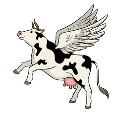 Flying cow farm animal pop art vector illustration