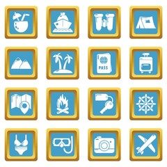 Travel summer icons set sapphirine square vector