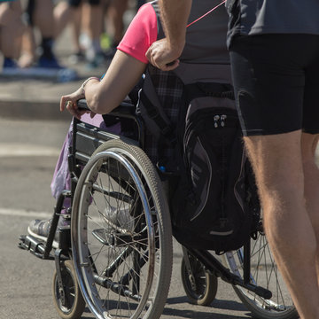 Disabled people in wheelchair at marathon