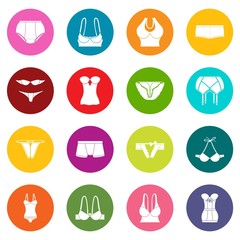 Underwear icons set colorful circles vector