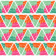 Seamless background with decorative leaves. Texture of palm leaves in triangles. Textile rapport.