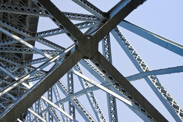 Detail of the metallic structure of the famous Oporto iron bridge over the Douro river (Portugal - Europe)