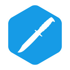 Icono plano cuchillo de combate en hexagono azul