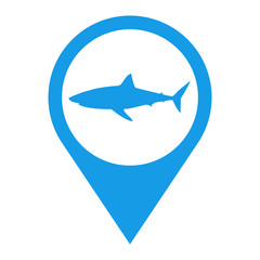 Icono plano localizacion tiburon blanco azul