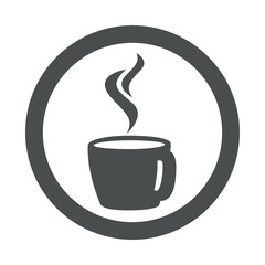 Icono plano taza cafe caliente vista trasera en circulo gris
