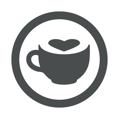 Obraz premium Icono plano taza de cafe con corazon espacio negativo en circulo gris