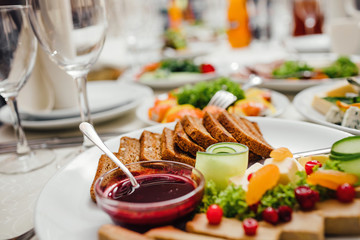 Served dishes to the table for holiday.