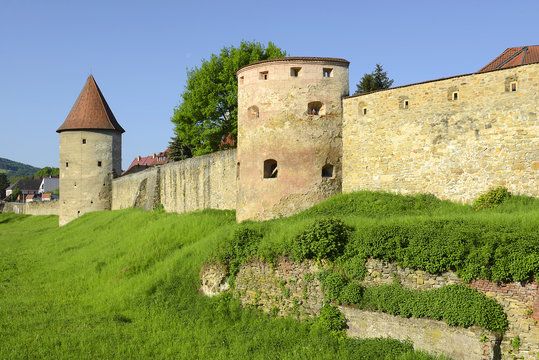 Bardejov city medieval fortress wall. The town is one of UNESCO's World Heritage Sites, Slovakia, Europe.