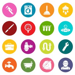 Fototapeta premium Plumber symbols icons set colorful circles vector