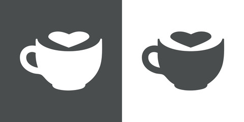Logotipo taza de cafe con corazon espacio negativo en gris y blanco - obrazy, fototapety, plakaty