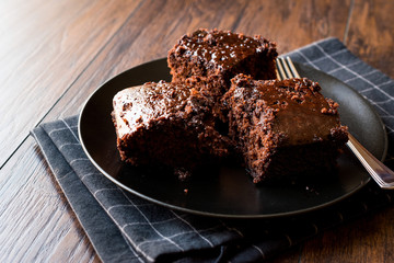Moist Chocolate Sponge Cake Brownie Pieces in Black Plate