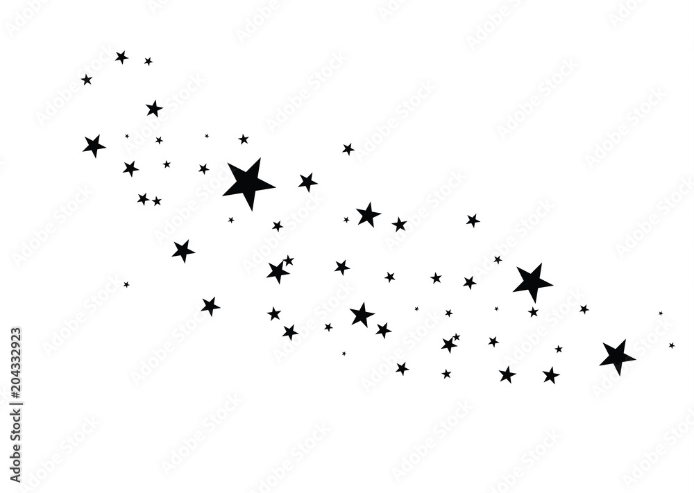 Wall mural stars on a white background. black star shooting with an elegant star.meteoroid, comet, asteroid, st