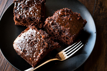 Moist Chocolate Sponge Cake Brownie Pieces in Black Plate