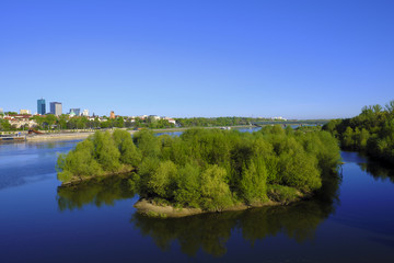 Fototapeta na wymiar Warsaw, Poland - Panoramic view of the Vistula river and north districts of Warsaw