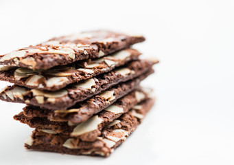 Brownie Cracker with Almond Slides on White Background