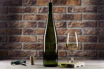 white  wine glass and bottle