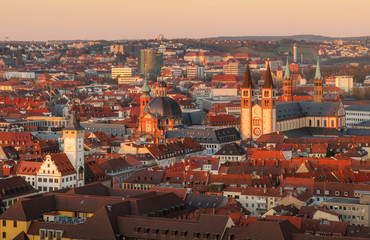 Aerial view of Historic city of Wurzburg at the sunset, Germany.