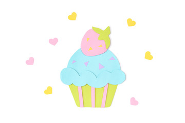 Strawberry cupcake paper cut on white background - isolated