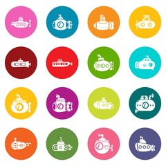 Submarine icons set colorful circles vector