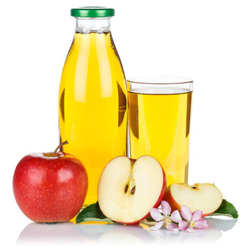 Apfelsaft Apfel Saft frisch Äpfel Flasche Fruchtsaft Quadrat freigestellt isoliert