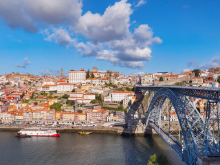Fototapeta na wymiar Cityscape of Porto, Ribeira and Dom Luis Bridge, Portugal