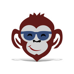 Head of a brown monkey with glasses, cartoon on a white background,