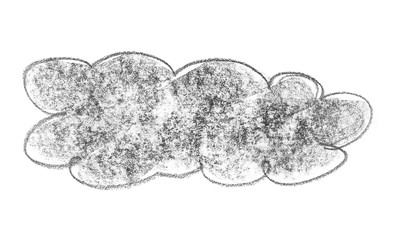 Black hatching grunge graphite pencil cloud, speech bubble drawing texture isolated on white background, design element