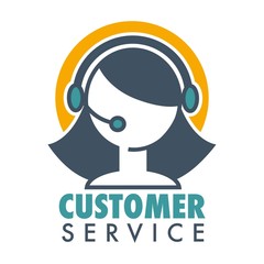 Customer service promotional emblem with woman operator in headset