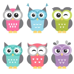 Fotobehang Set of funny owls isolated on white © ann_precious
