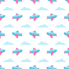 seamless pattern with planes and clouds