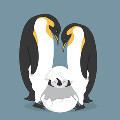 Fototapeta premium Cartoon happy Penguins family in egg