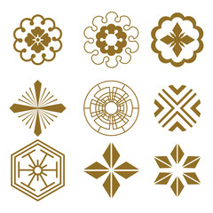 Japanese pattern elements. Flat vector cartoon illustration. Objects isolated on white background.