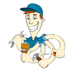 The repairman with different tools