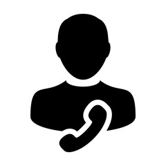 Phone icon vector male user person profile avatar symbol for contact and communication in flat color glyph pictogram illustration