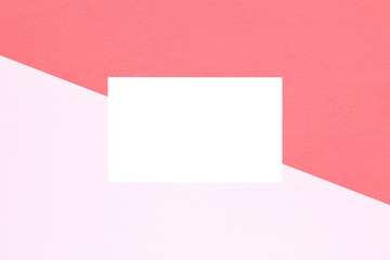 blank white card on pink white pastel color paper of minimal retro background