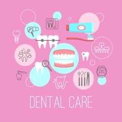 Dental care poster with flat icons