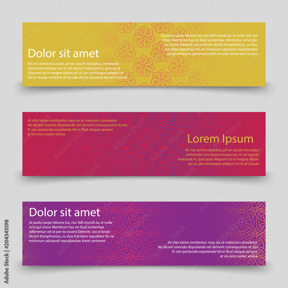 Sticker Colorful banners template. Banners with abstract ornaments design