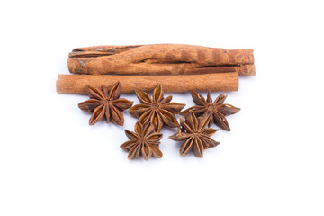 cinnamon stick and star anise spice isolated on white background