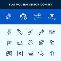 Modern, simple vector icon set with equality, scale, sport, flag, transportation, bat, national, train, water, speech, fahrenheit, spatula, sink, baseball, tool, businessman, shovel, america icons