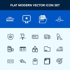 Modern, simple vector icon set with winner, nature, id, yacht, film, camp, identity, water, cheque, equipment, competition, identification, fashion, gold, payment, surf, high, finance, surfing icons