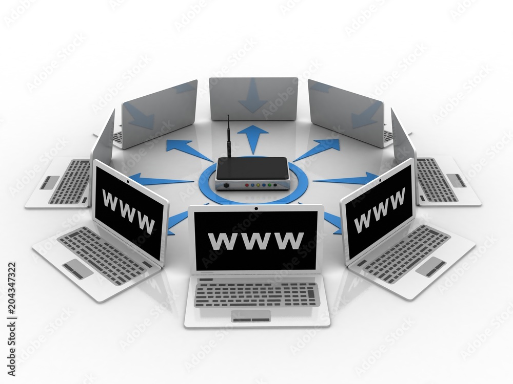Poster 3d rendering computer network with www