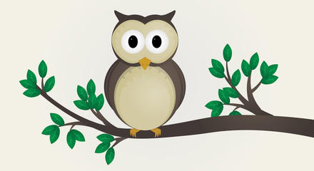 Cute owl illustration vector. The owl sits on a branch