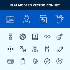 Modern, simple vector icon set with shipping, account, graphic, return, identity, business, time, document, sunglasses, sand, glass, identification, order, folk, instrument, marketing, web, cash icons